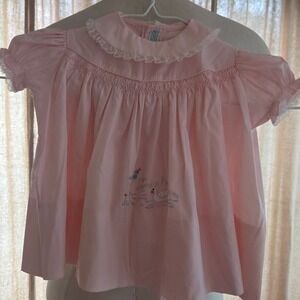 Vintage - CHERUBS  - Baby Girl - Pink Embroidered Duck/Bird Lace Dress - Size 0-
